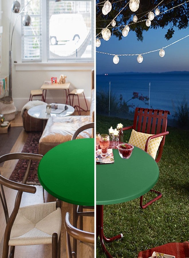 Obstal Fitted Round Green Table Cloth, Reversible Waterproof Stain Resistant Elastic Stretch Tablecloth, Wipe Clean Table Cover for Outdoor/Indoor Use, Fits Round Tables up to 40" - 44" Diameter - Image 2
